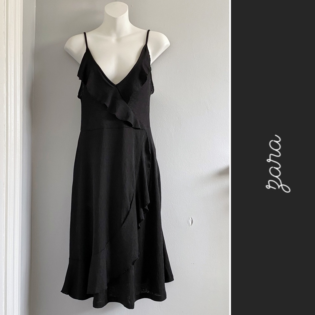 Zara Surplice Ruffled Crepe Dress Black Small